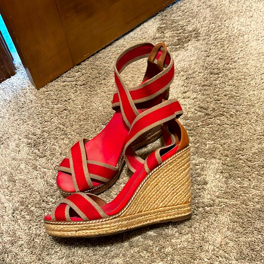 Tory Burch Adonis Red Espadrilles Wedges size 10